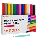 HTVRONT 12 Pack Multi Color Heat Transfer Vinyl Roll for DIY