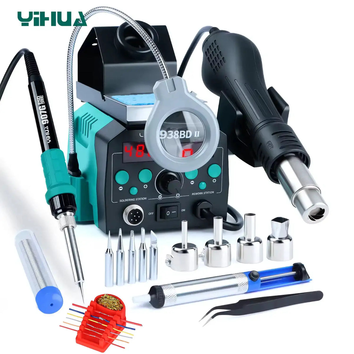 YIHUA 938BD-II 740W Hot Air Gun BGA Rework Station SMD Soldering Iron Desoldering Station LED Lamp Digtal Display Welding Tool