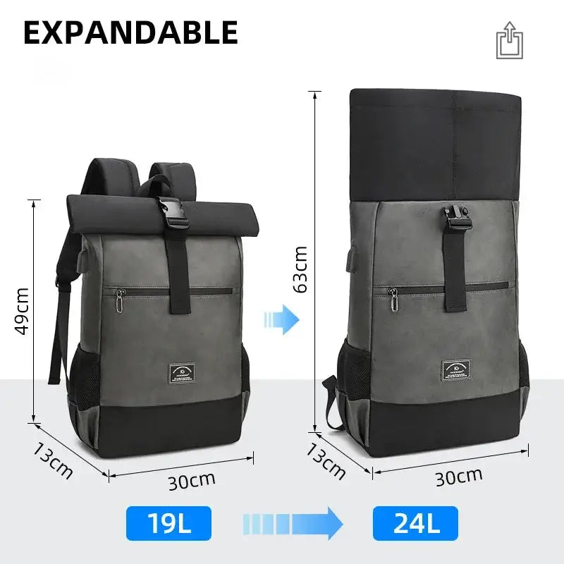 Waterproof usb Computer Backpacks Bags Lightweight PU Leather Men Luxury Roll top Rucksack for Women Men mochilas hombre рюкзак