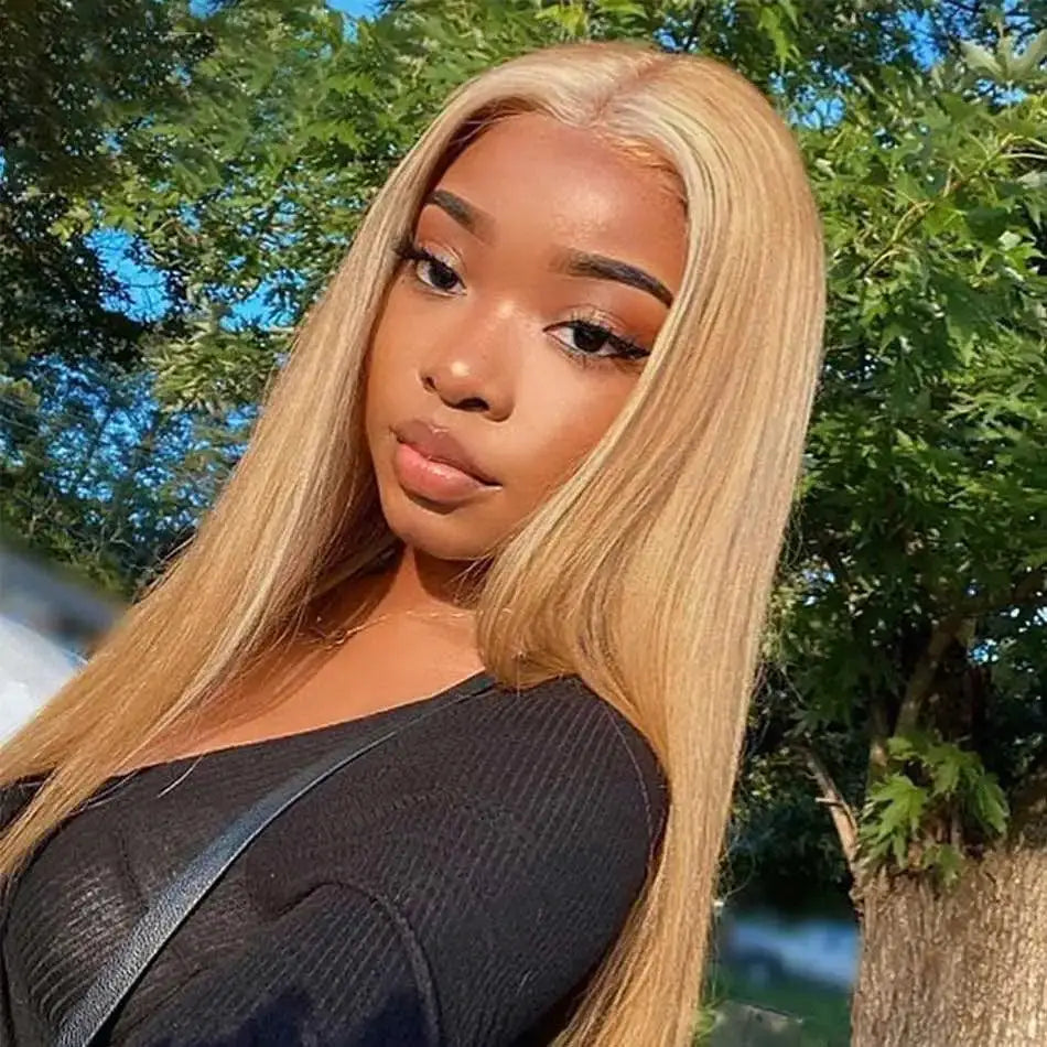 27 Inch Honey Blonde HD Lace Front Wig 180 Density Straight