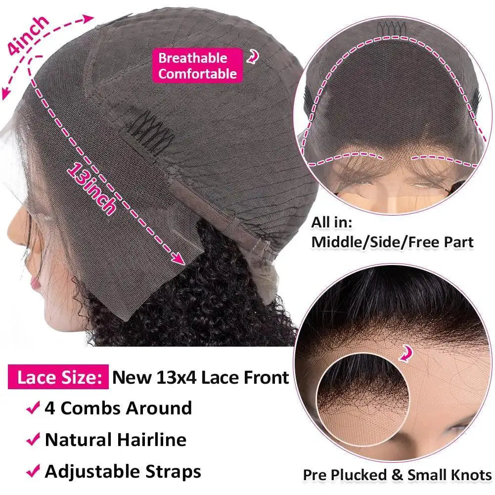 Mongolian Kinky Curly Lace Front Wig 180 Density For Women