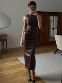 Flatter PU Leather Maxi Dress Party