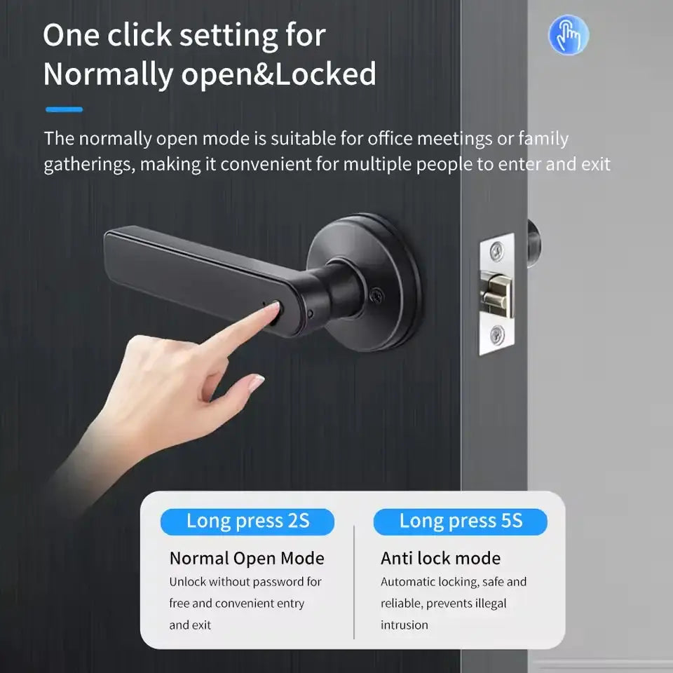 Work with Tuya App Bluetooth Smart Fingerprint Door Lock Password Mechanical Key NFC Unlocking For Wooden Door Handle Lock IP65