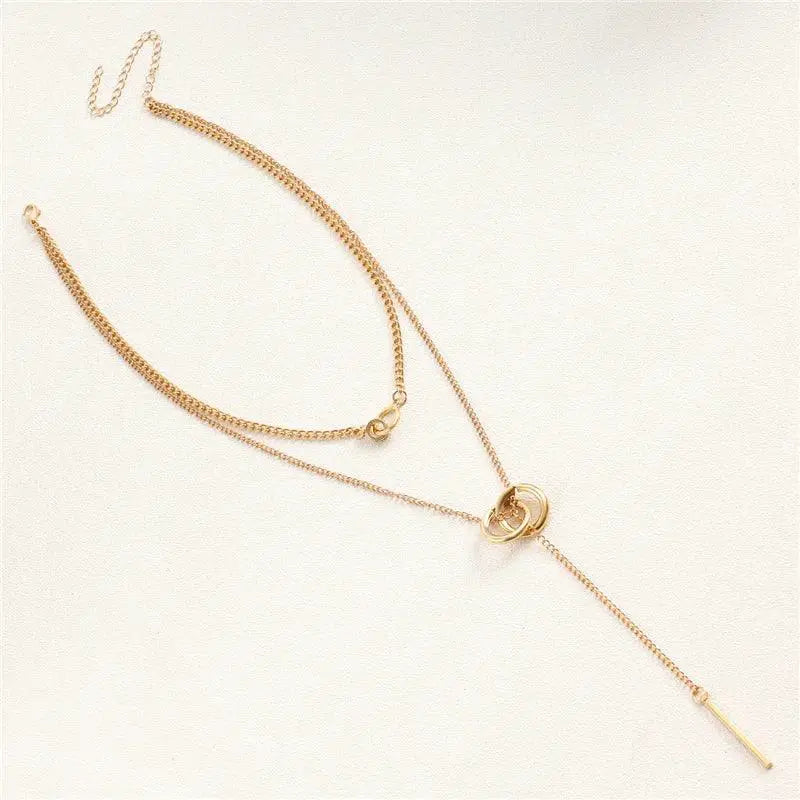 Vintage Double Round Charm Layered Necklace Womens Jewelry