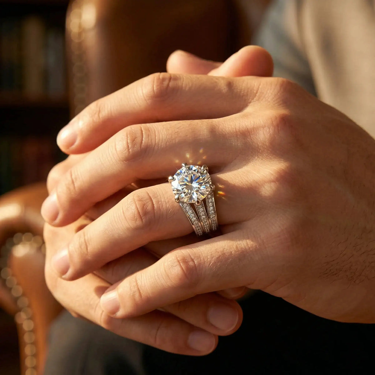 Moissanite Ring in Sterling Silver Prong — product view 4