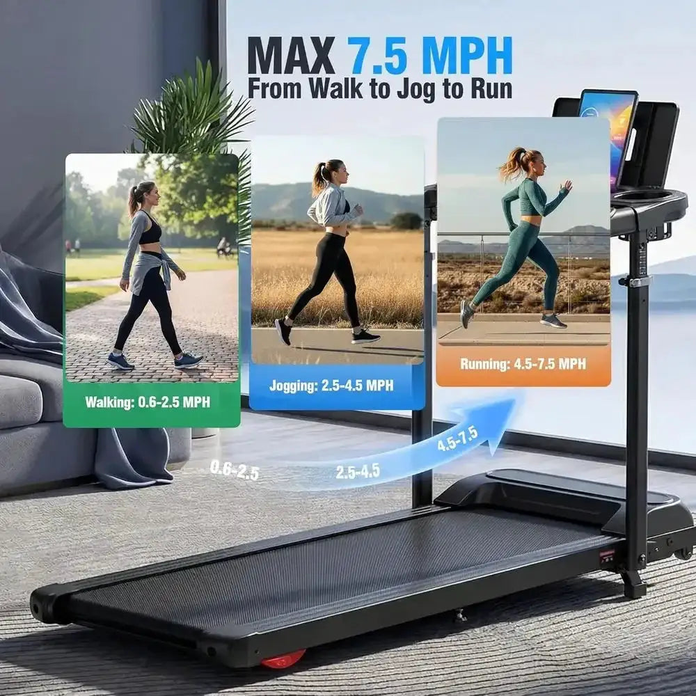 Compact Incline Treadmill with Folding Walking Pad, Adjustable Desk Height, LED Display for Home Office Use
