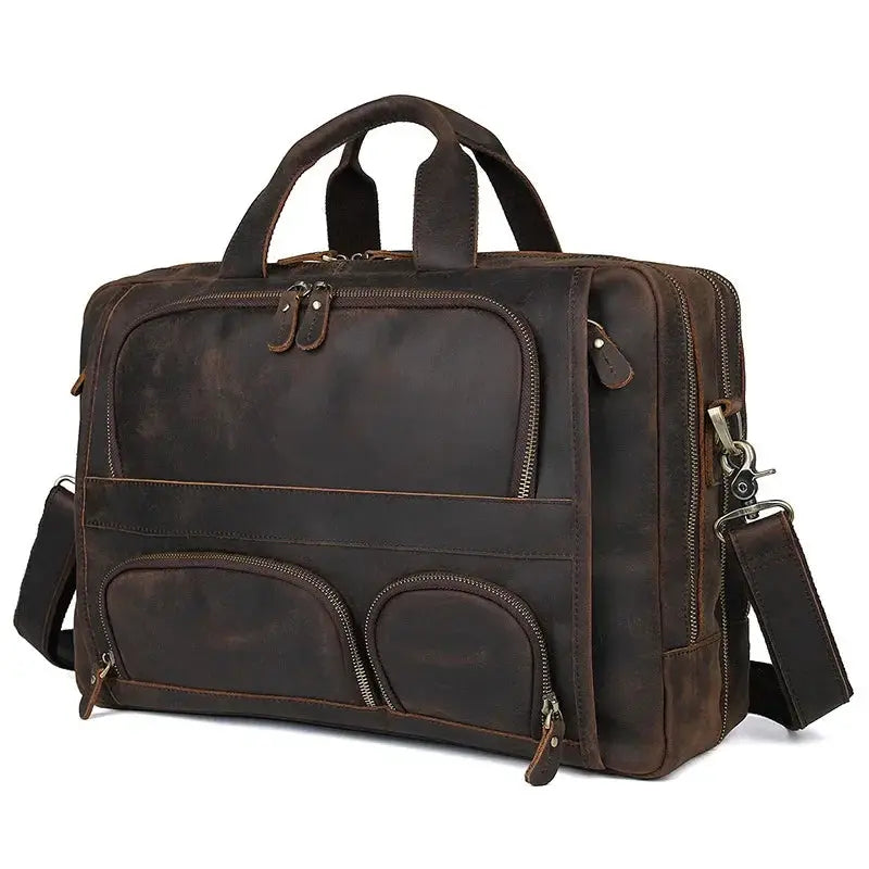17.3 Inch Laptop Briefcase Leather Bag Retro Professional