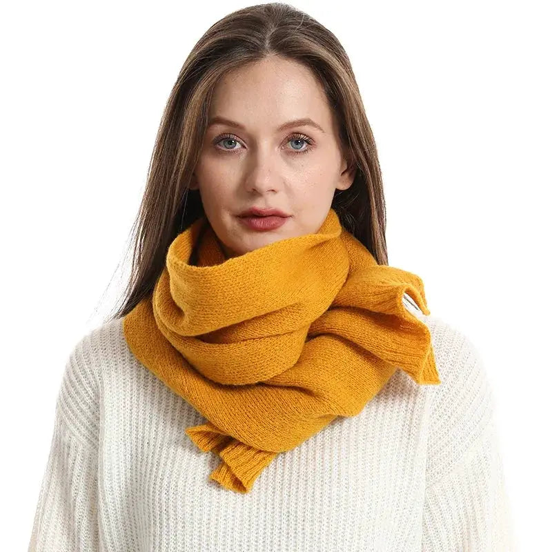 Women Solid Color Wool Knit Scarf Gaiter Warm Thickened