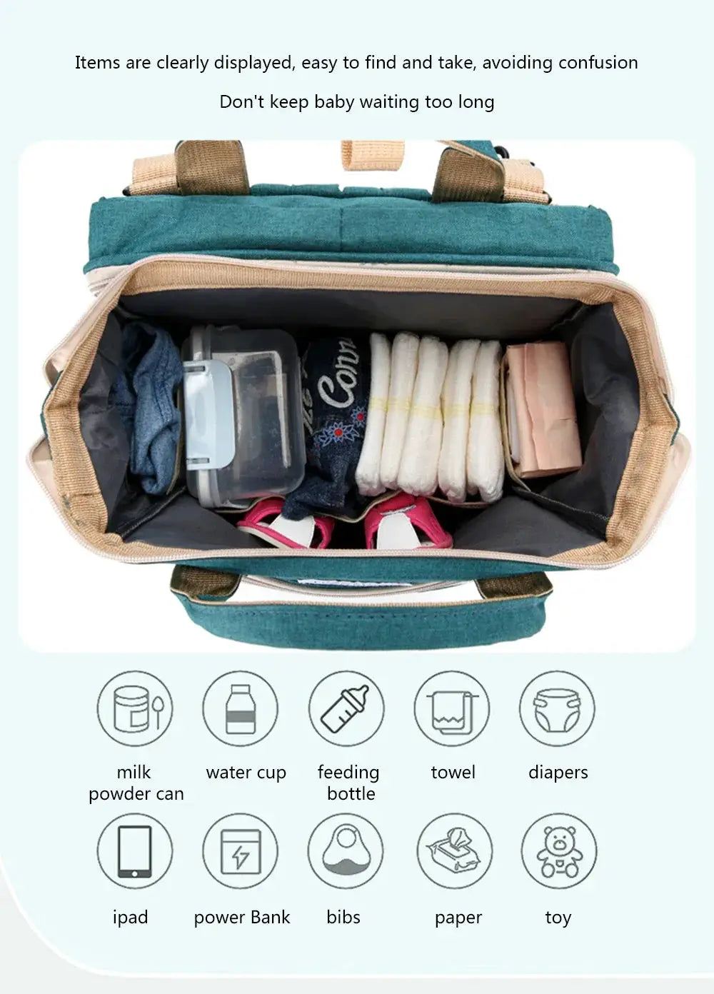 Diaper Backpack With Portable Crib Bed — product view 12