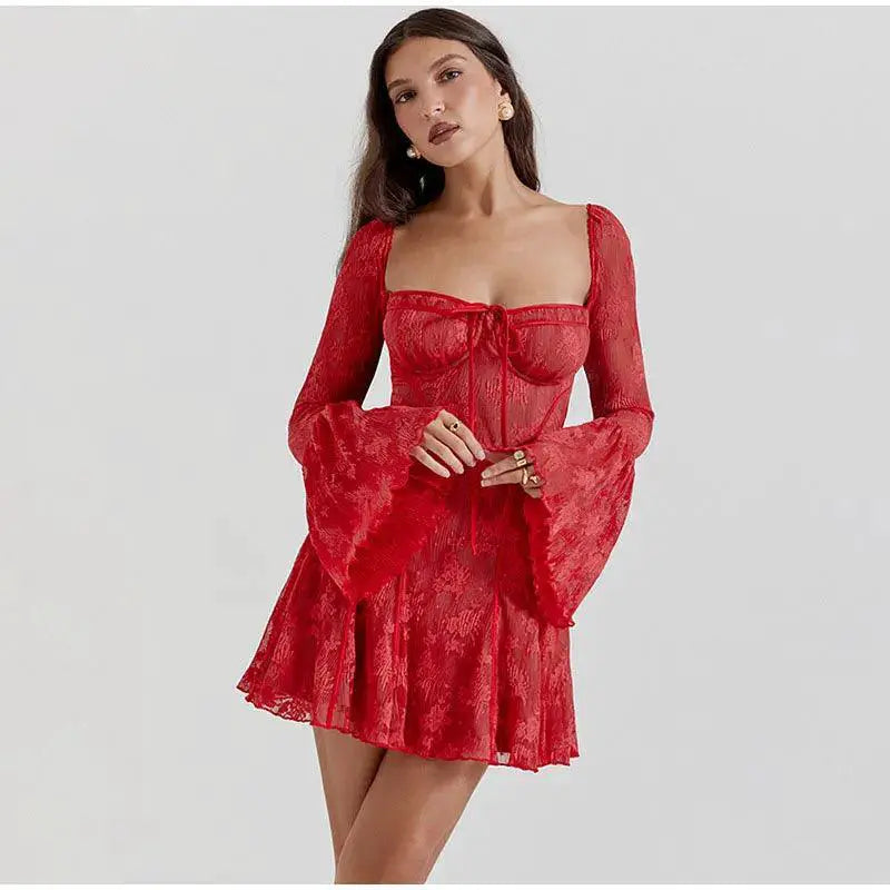 Vintage Lace Flare Sleeve Mini Dress Timeless Romantic Style