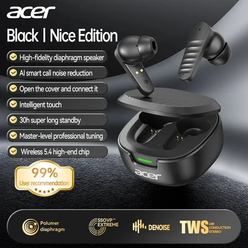 Acer Ohr503 Wireless Bluetooth Headphones with In-Ear Design, High-Definition Sound Quality, Noise Reduction for Calls, Comfortable Fit, Suitable for Sports, Running, and Cycling, Compatible with Mobile Phones and Tablets