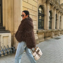 Wool Lapel Faux Fur Coat