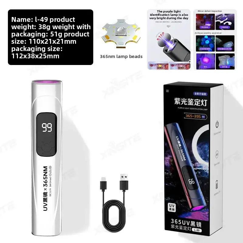 365nm UV Blacklight Flashlight Portable Ultraviolet Black Light for Pet Ringworm Detection Banknote Verification Resin Curing