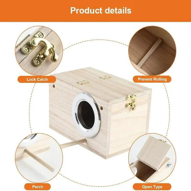 Natural Wood Parrot Breeding Box Bird House Nesting Spot