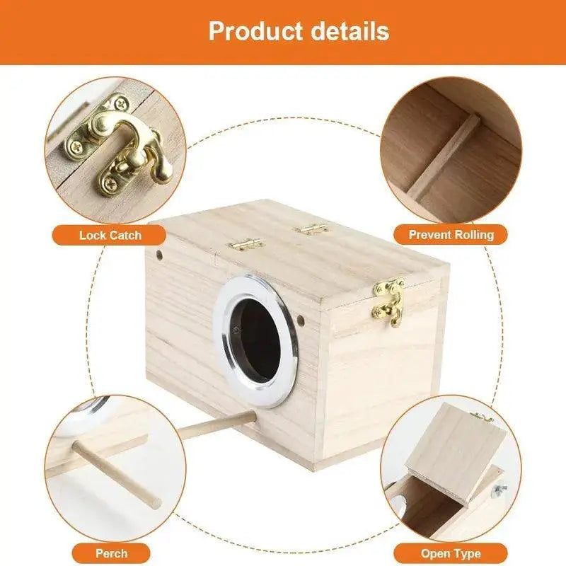 Wood Bird House Parrot Breeding Decorative Nest Box For Pets
