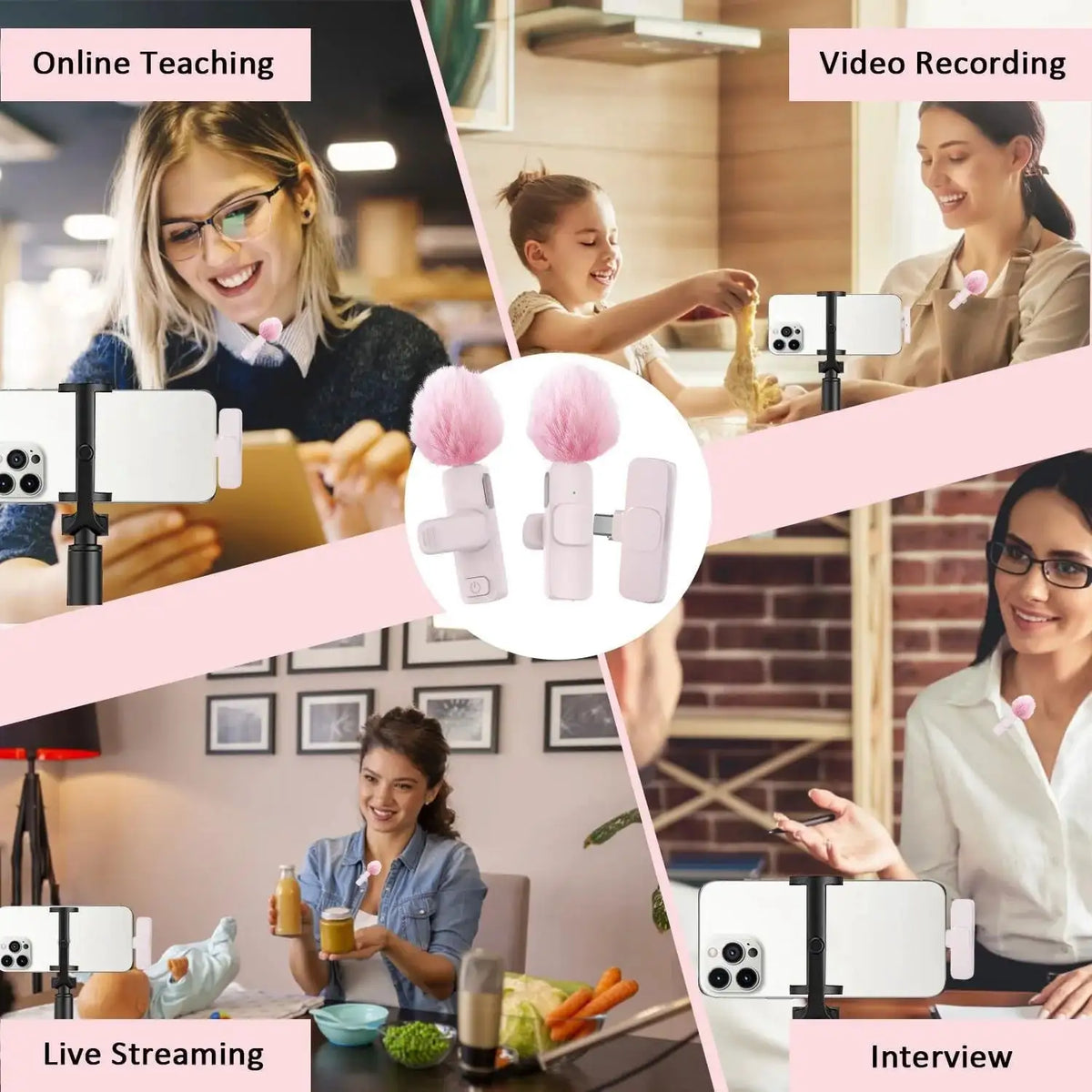 New Pink K60 Plug and Play Wireless Lavalier Microphone Portable MINI Wireless MIC For Smartphone Live Streaming/Video Recording