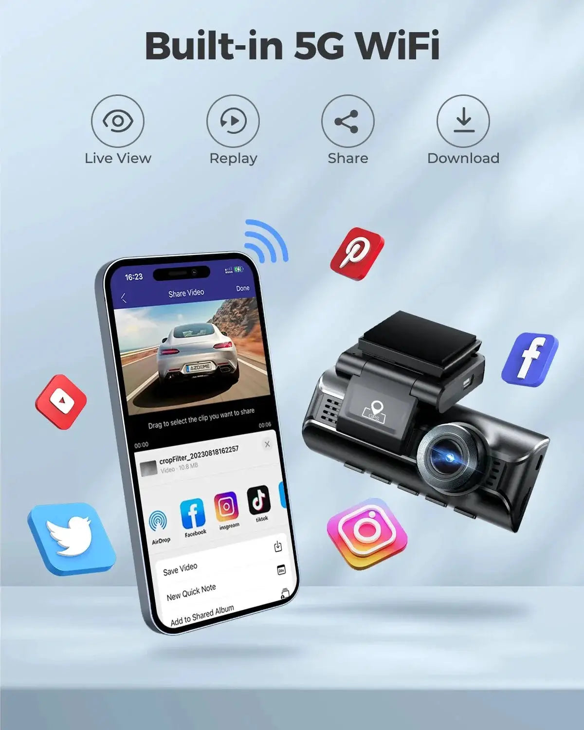 AZDOME M550 Pro 4K Dash Cam WiFi GPS Night Vision Parking Monitor Rear Camera - stepyours.com