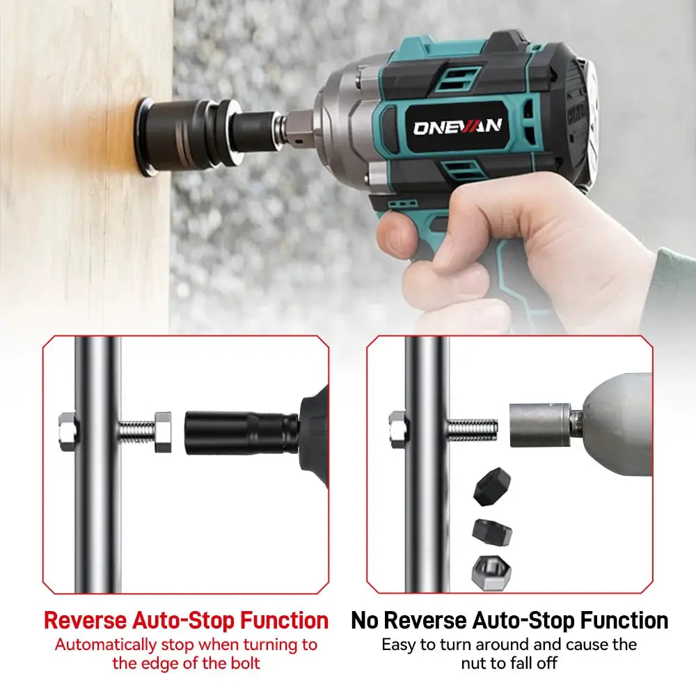 ONEVAN 500N.M Brushless Electric Impact Wrench 1/2inch Cordless Handheld Screwdriver Drill Wrench Tool With Lithium-Ion Battery