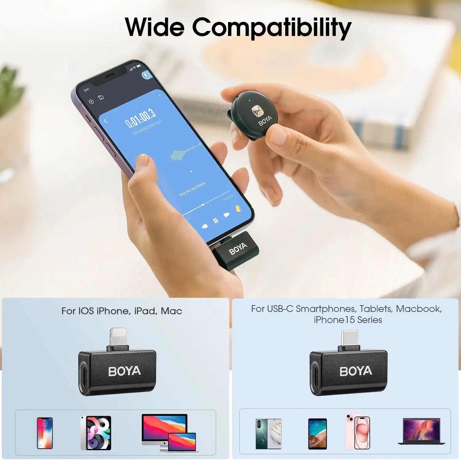 BOYA Omic 2-in-1 Wireless Lavalier Lapel Microphone for iPhone Android Smartphones Type-C Youtube Video Recording Streaming Vlog
