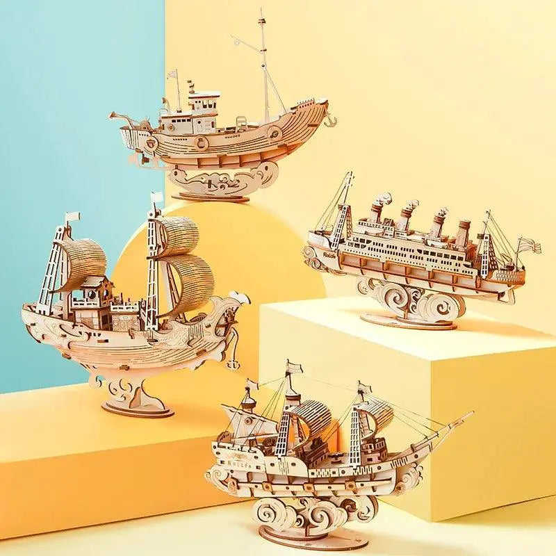 Robotime 3D Wooden Puzzle Boat And Ship Model Toys For Kids