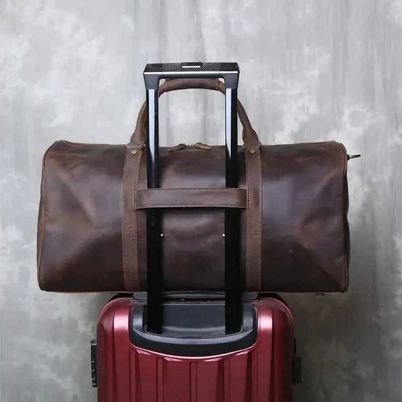 Vintage Leather Cross Style Mens Hand Luggage Duffel Bag