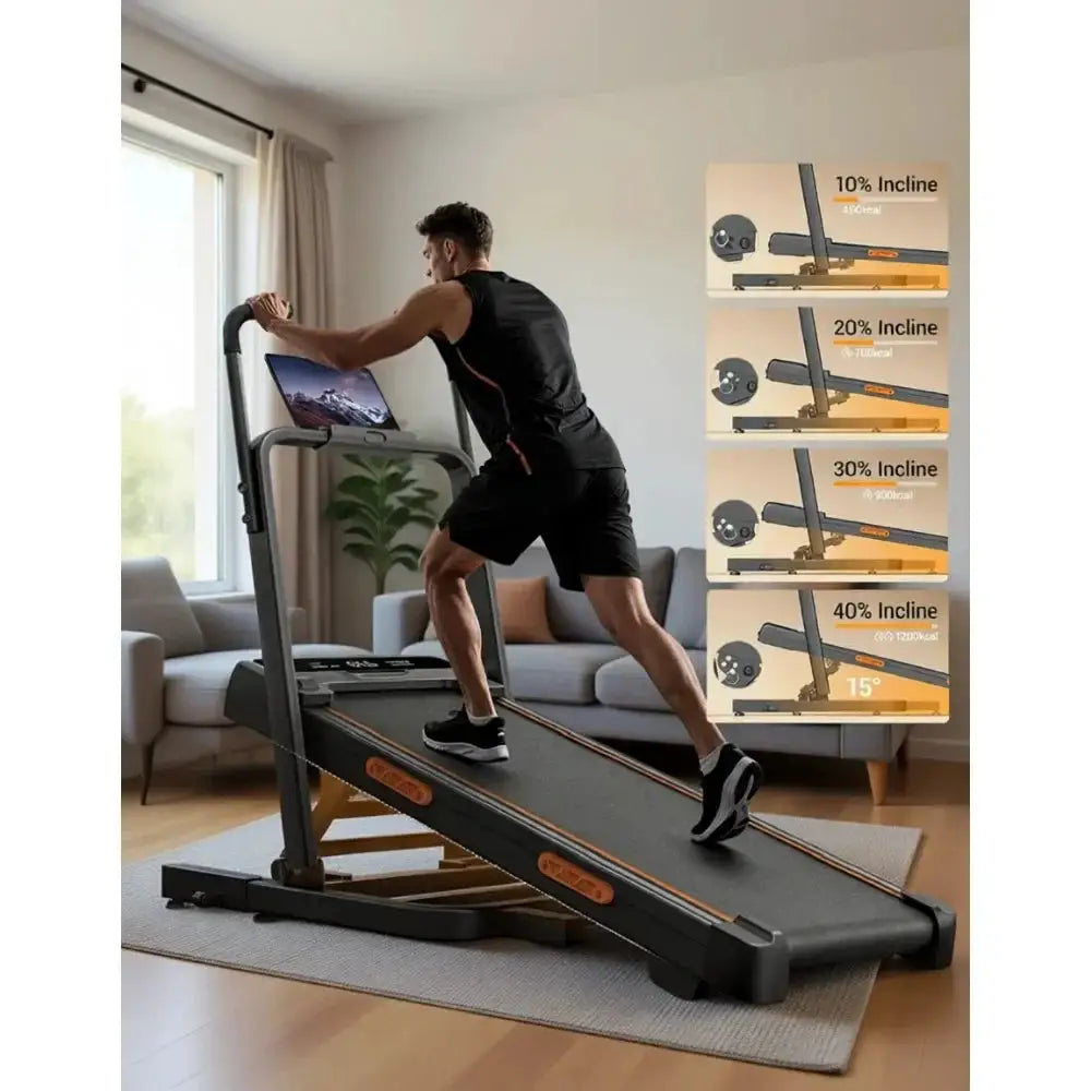 Foldable Walking Pad Treadmill with 40% Incline and Elevated Dual Handlebar for Tall Users