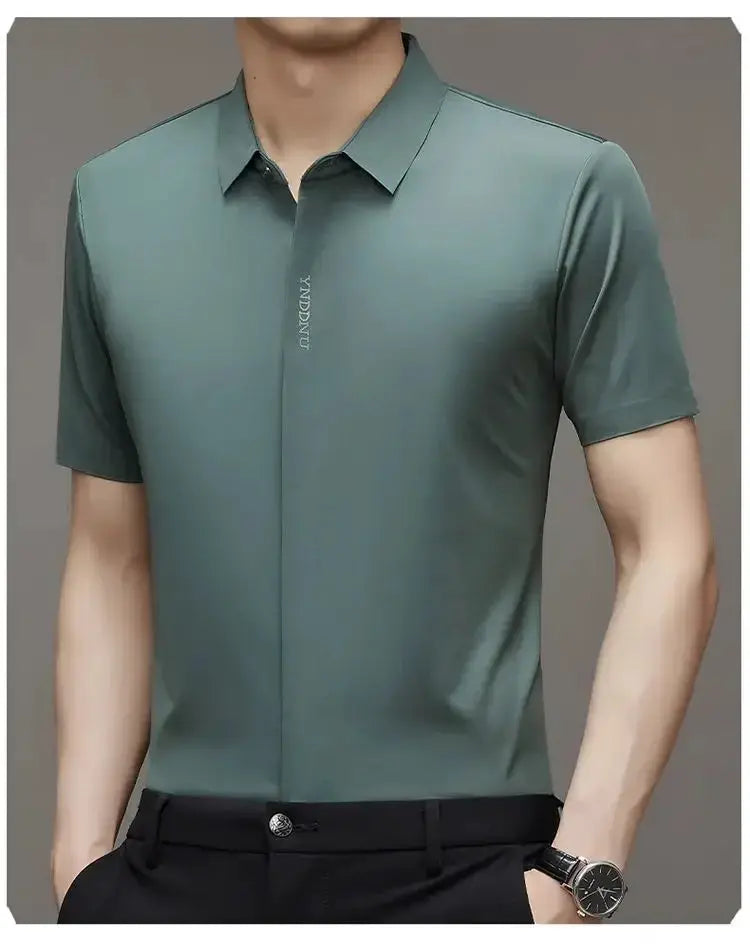 Luxurious Mulberry Silk Men Short Sleeve Business Shirt
