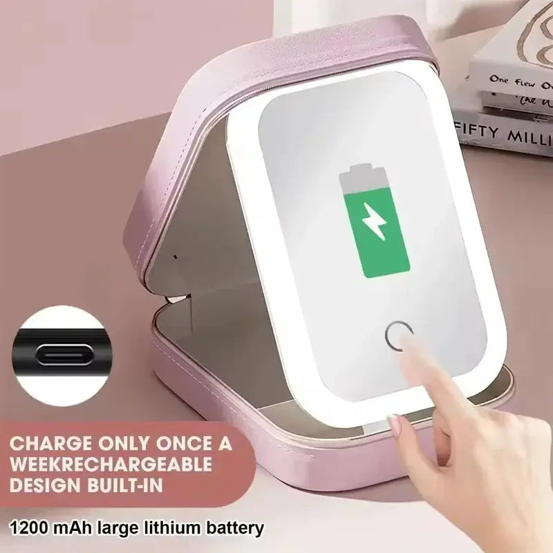 Rechargeable LED Makeup Mirror Portable Travel Case Light