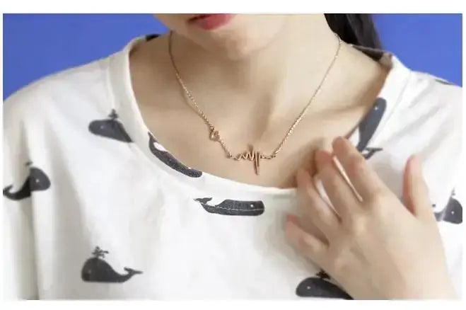 Simple Wave Heart Necklace Ecg Pulse Charm Pendant