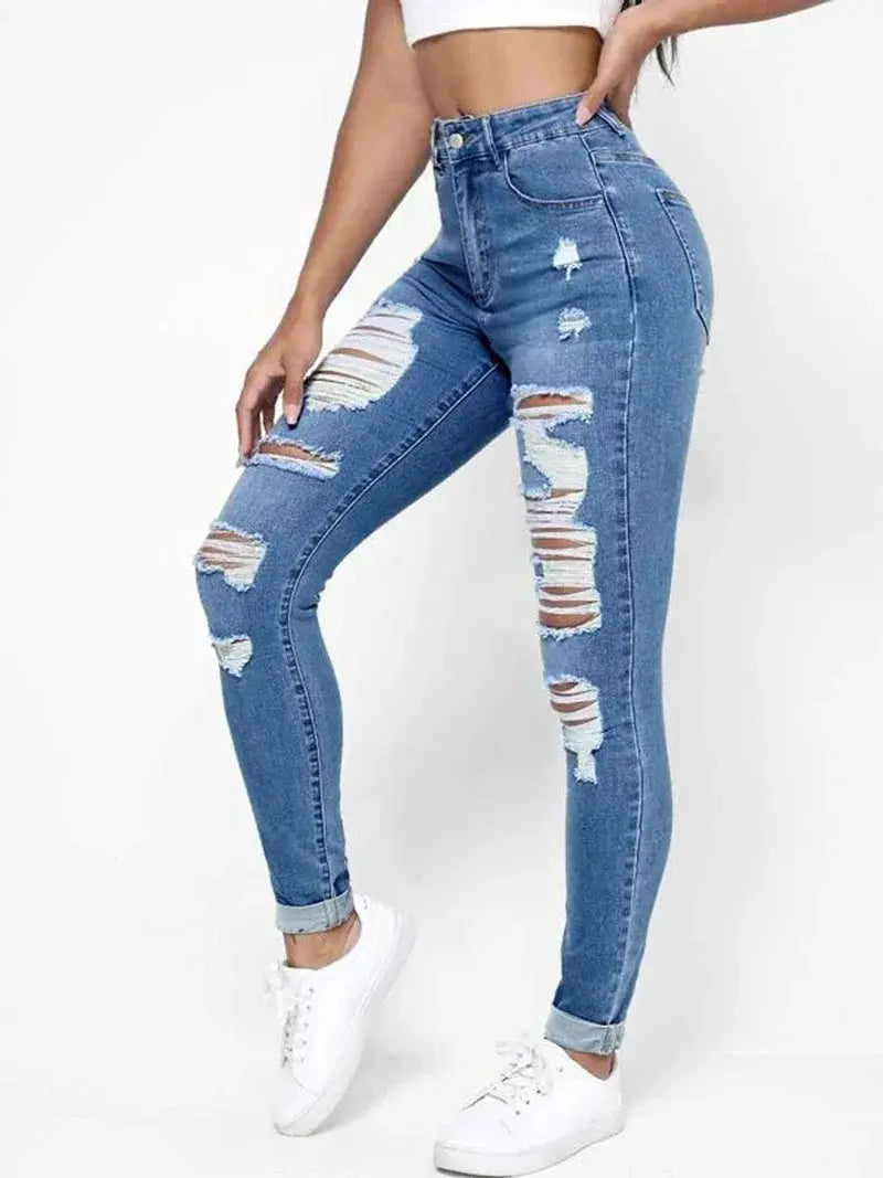 Ripped Holes Casual Skinny Jeans With Slash Pockets Autumn