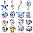 100 Sterling Silver Butterfly Flower Blue