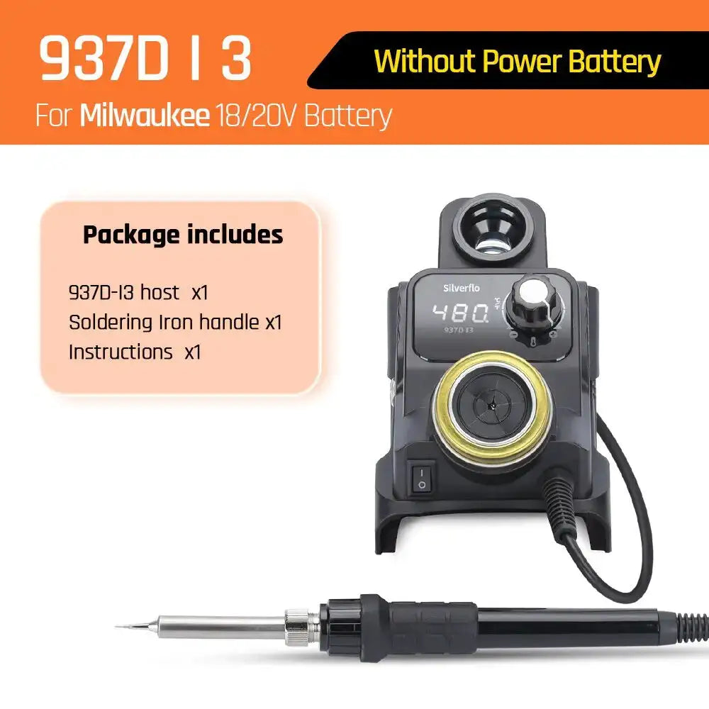 Silverflo 937D-I Cordless Soldering Station Portable Soldering Iron with Sleep Mode for DEWALT/Milwaukee/MAKITA/Battery 18/20V