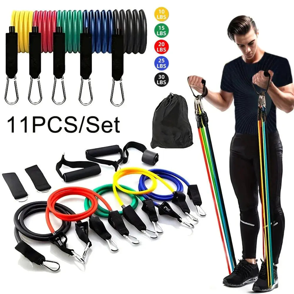 11-Piece Portable Resistance Band Set for Fitness Training - OurLum.com