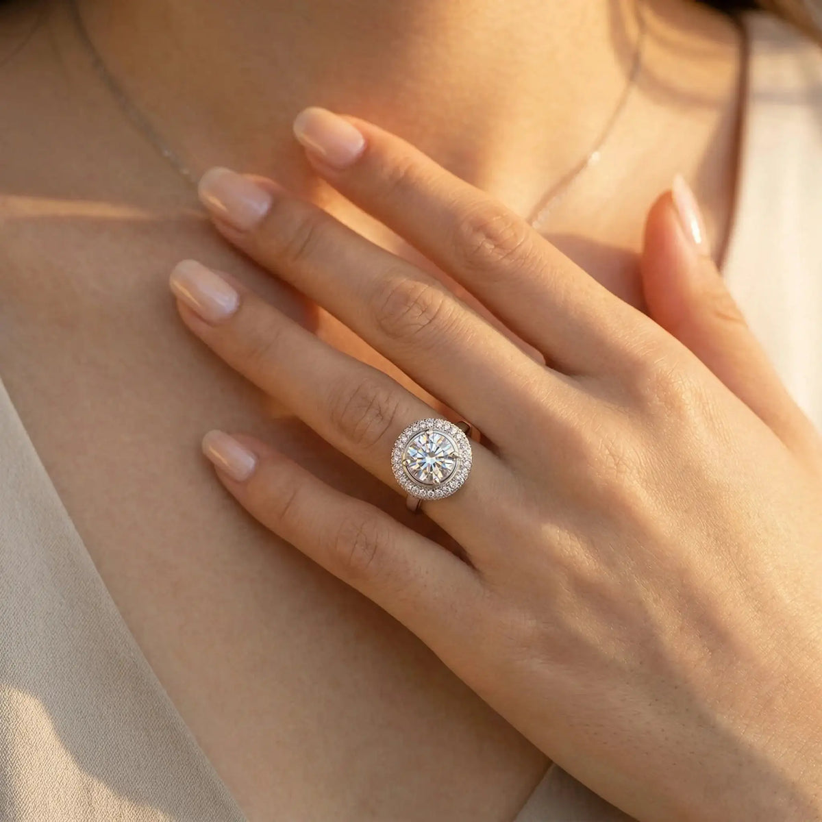 Moissanite Ring in Sterling Silver Double — product view 4