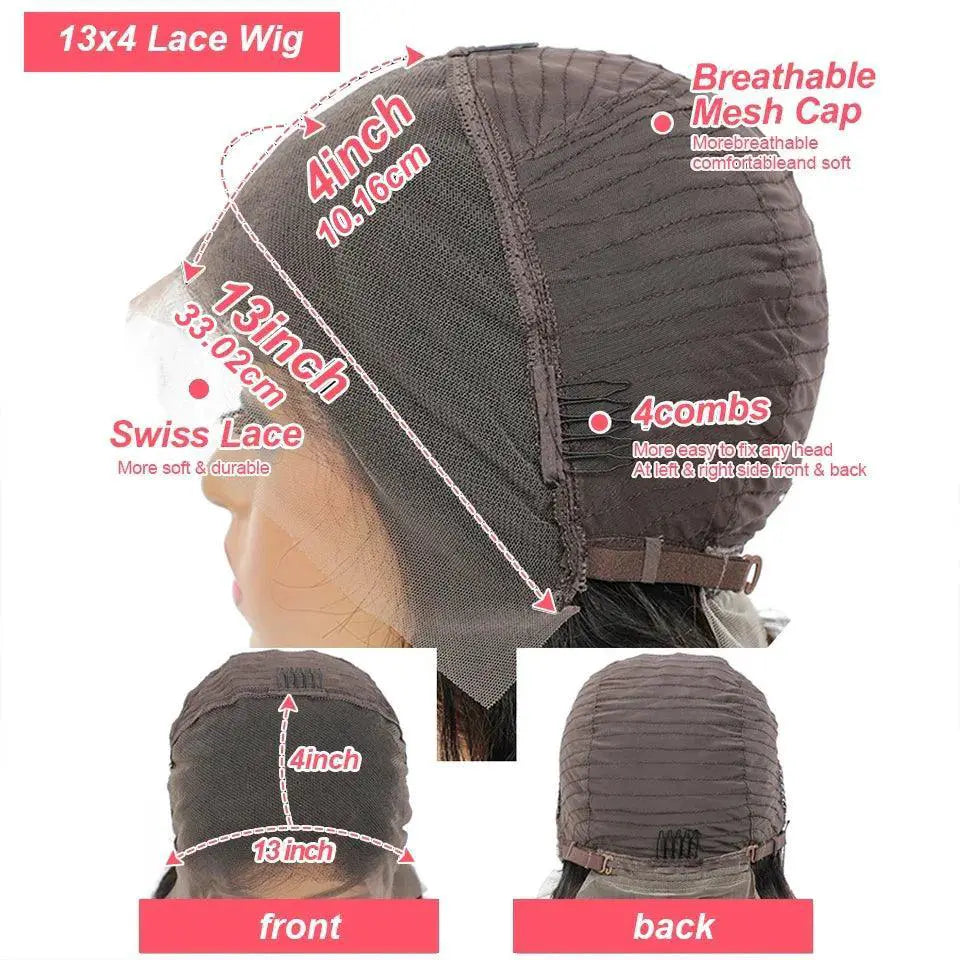 Brown Straight Lace Front Bob Wig 180 Percent Density Hair