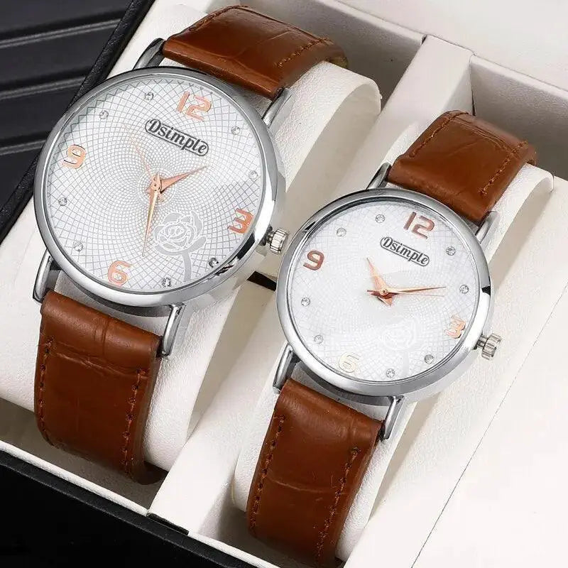 Luxury Leather Quartz Watches Set for Couples Stylish Duo