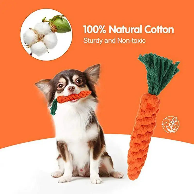 Cotton Rope Carrot Shape Dog Chew Toy For Teeth Cleaning