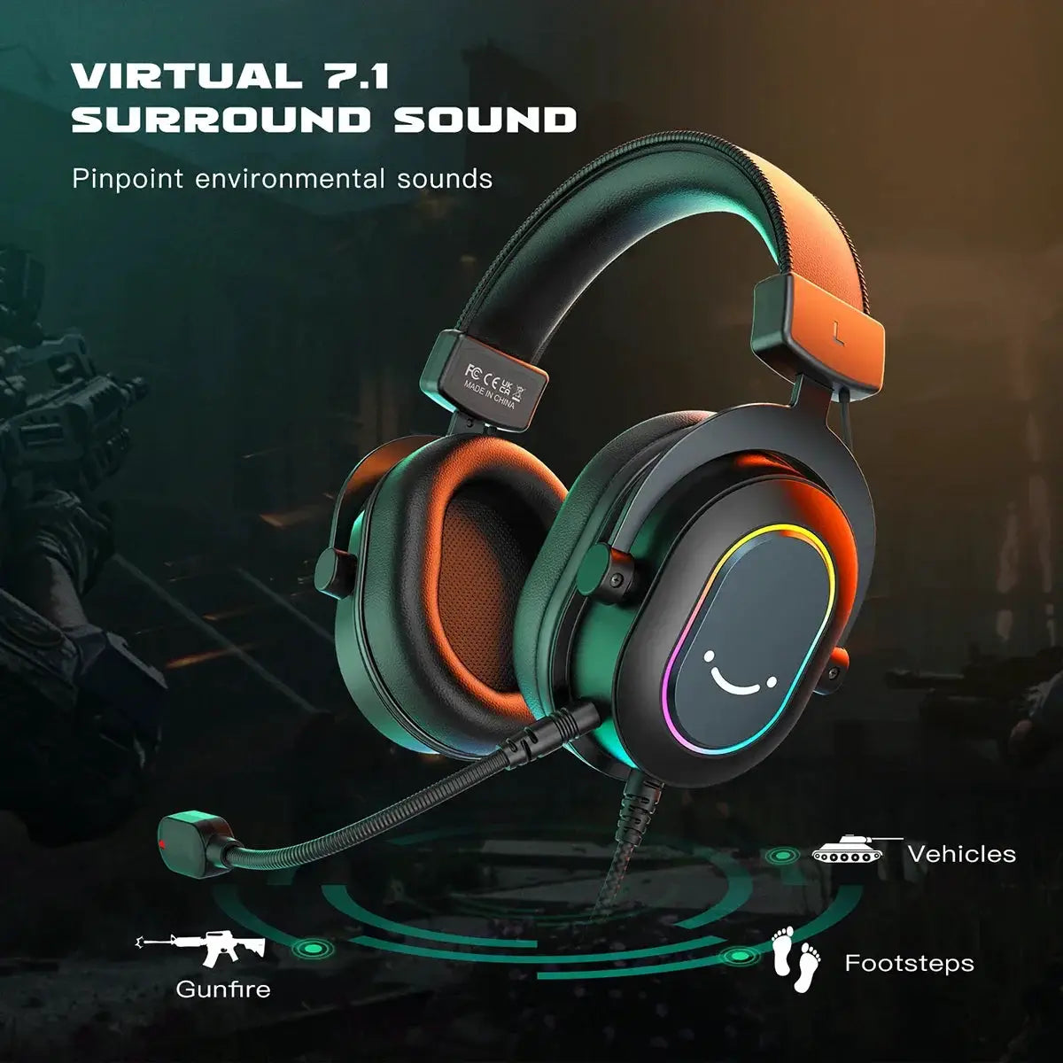 Dynamic RGB Gaming Headset With Mic Over Ear 7.1 Immersive