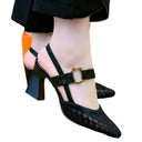 Women's Pointed Toe Heeled Sandals Summer Retro Chunky Heel