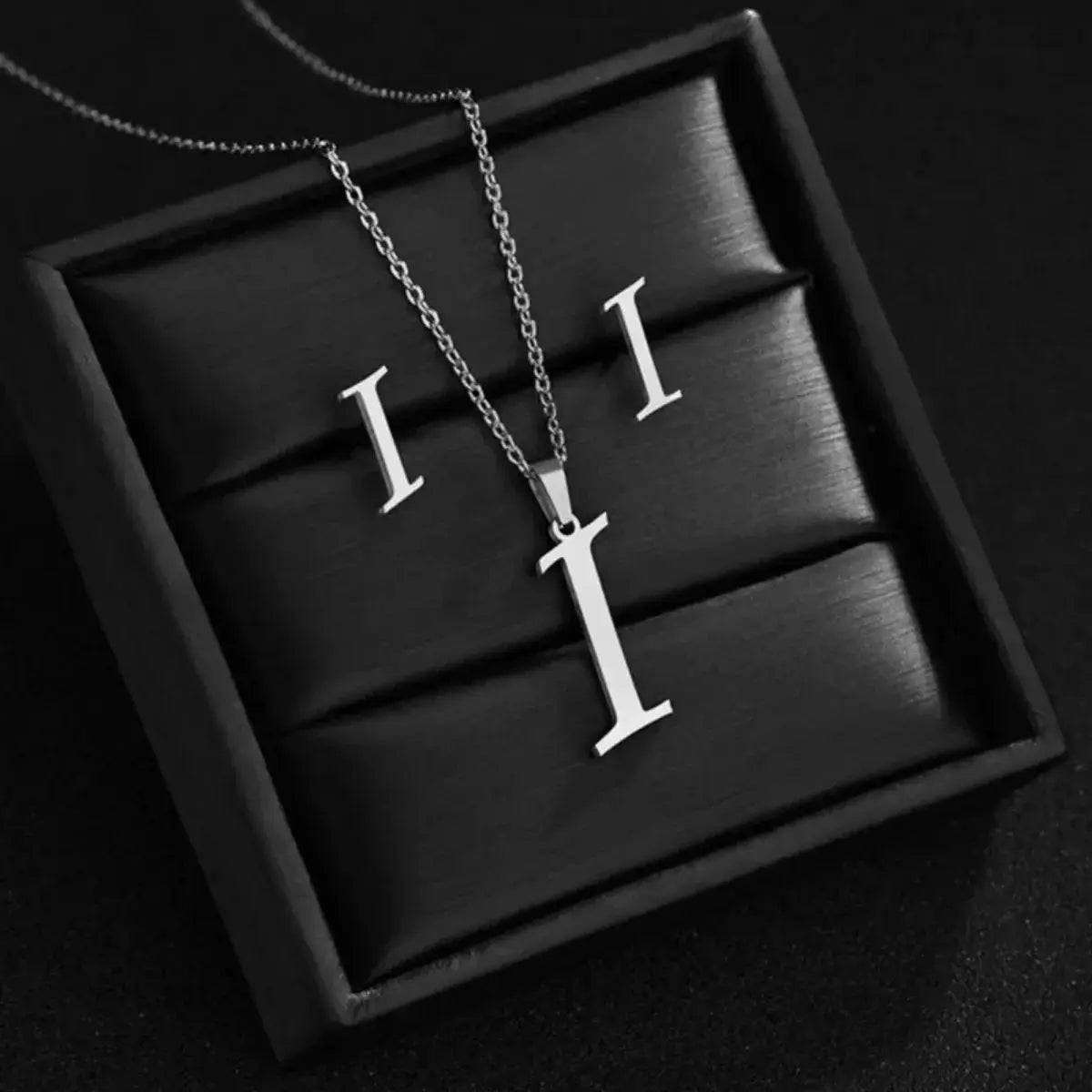 Stainless Steel Alphabet Initial Necklace And Earrings Set