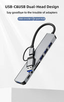 USB C Hub USB Splitter 8 in 2 USB Extender with 4 Ports