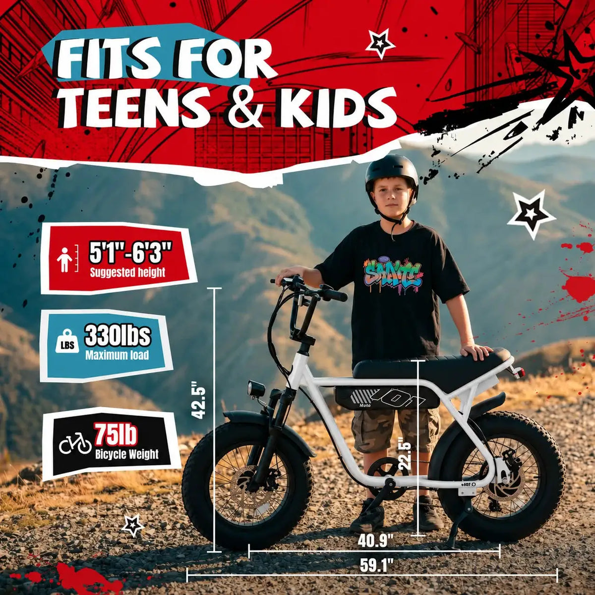 ESKUTE V101 Electric Dirt Bike,16'x4.0 Fat Tire Ebike,Electric Dirt Bike, 28mph, E Bike UL2849, 1 Year Warranty