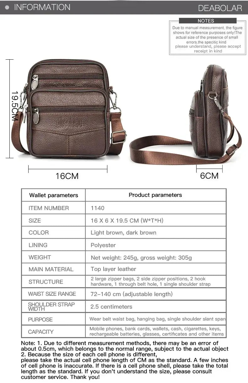 Mens Genuine Leather Crossbody Bag For Men Vertical Trendy