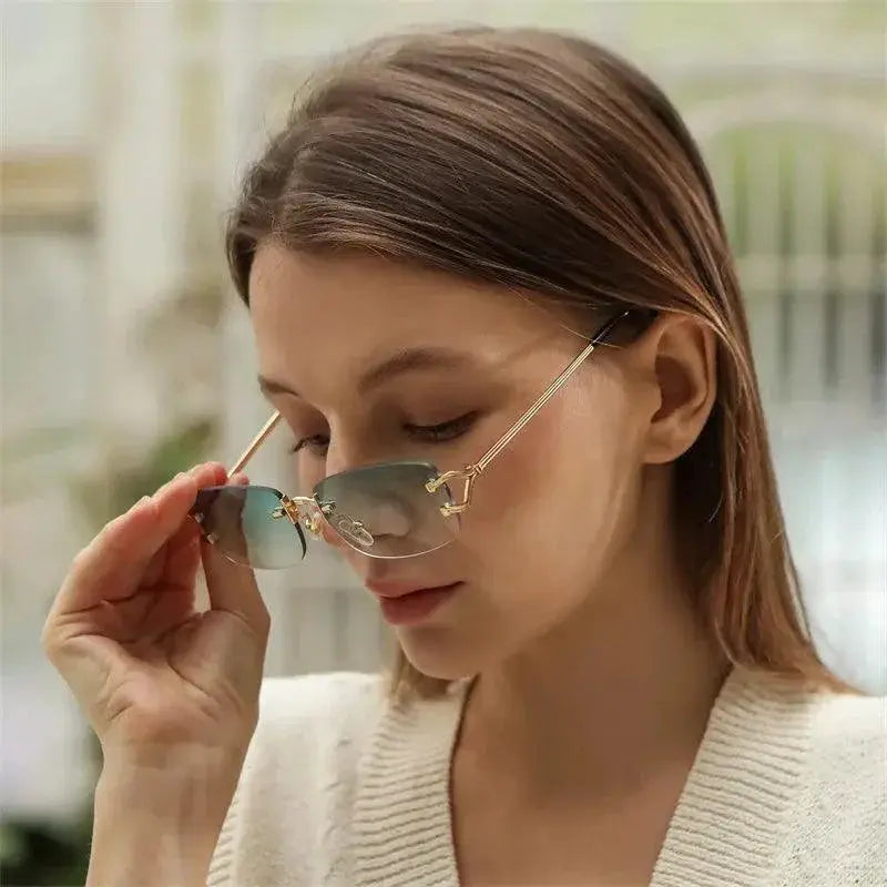 Rimless Rectangle Sunglasses For Men And Women UV Protection