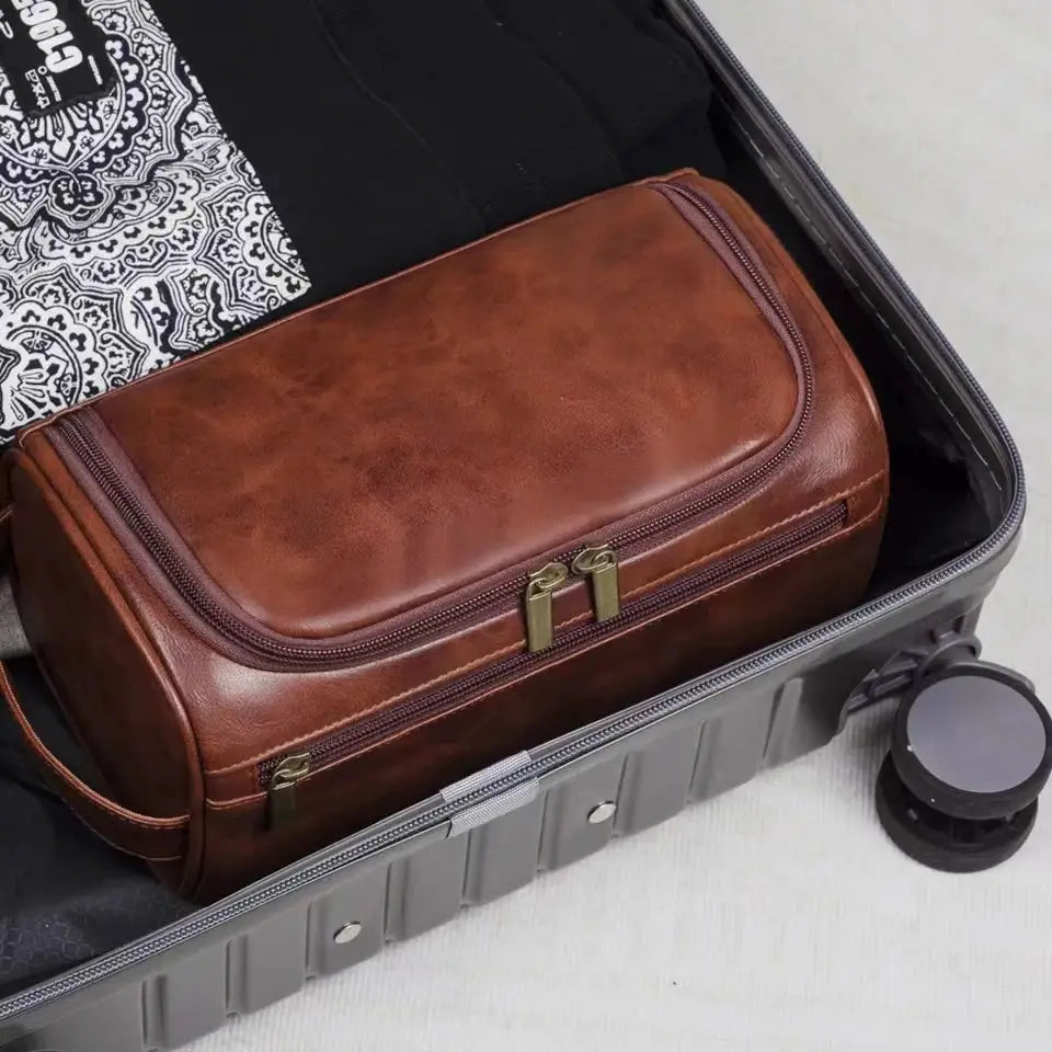 Leather Toiletry Bag for Men Women Dopp Kit Mens Hanging Toiletry Bag Travel Toiletry Bag for Traveling Large Cosmetic Bag for T