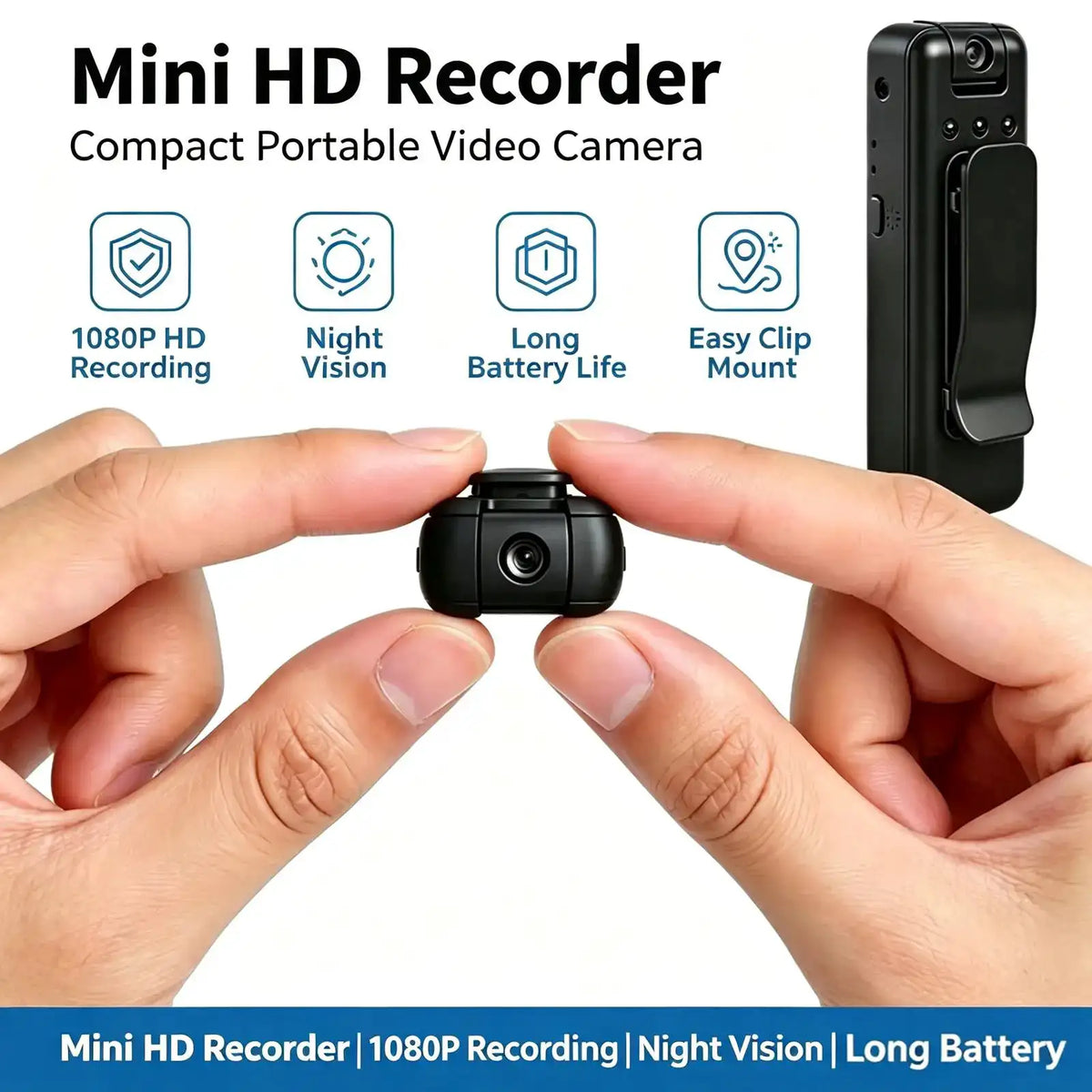 Mini Body Camera HD Video Recorder, ° Rotatable Lens, Night Vision — product view 1
