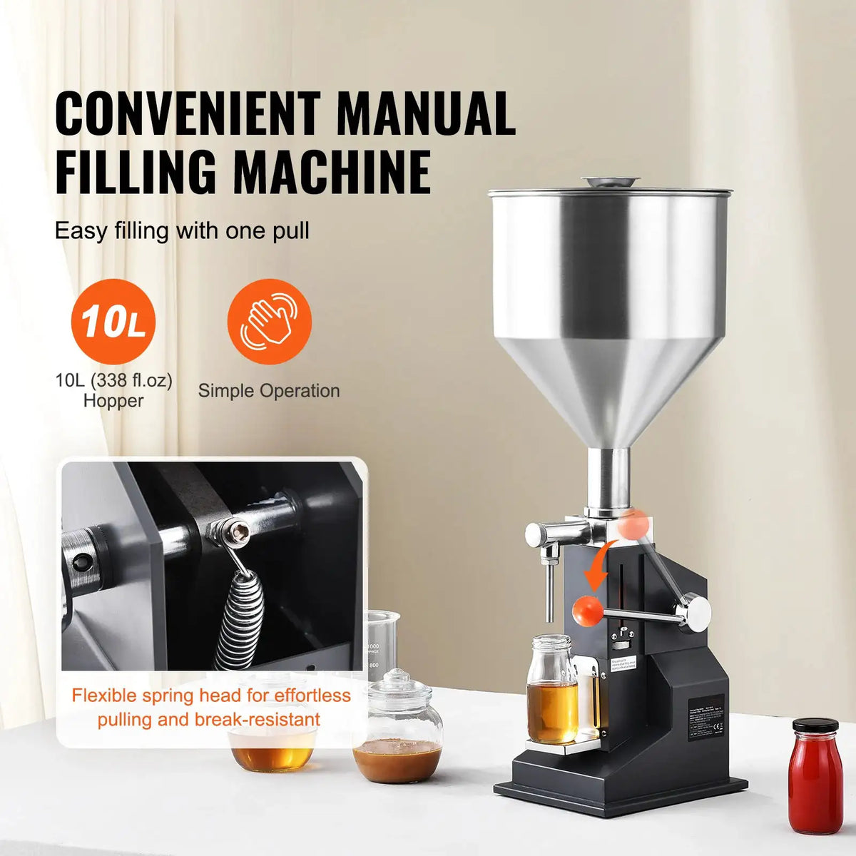 SucceBuy A03 5-50ml/5-100ml Manual Liquid Filling Machine Paste Bottle Filler Adjustable with Hopper for Water Shampoo Honey