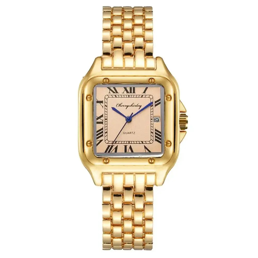 Square Roman Calendar Quartz Watch for Elegant Women