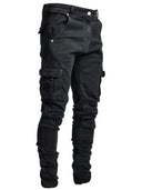 Elastic Waist Denim Cargo Jeans for Men