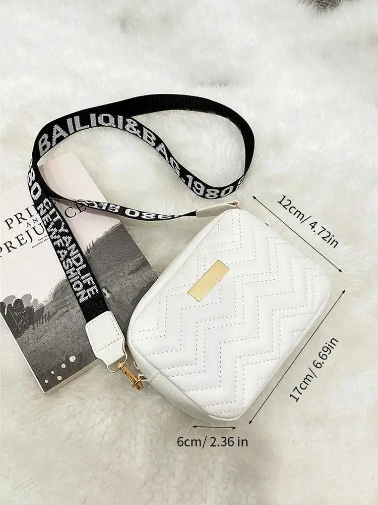 Wave Embroidery Square Bag With Printed Shoulder Strap - OurLum.com